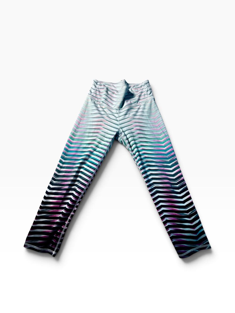Athleta Women’s S Ombré Chevron Stripe Capri Leggings Pink Teal Black Yoga